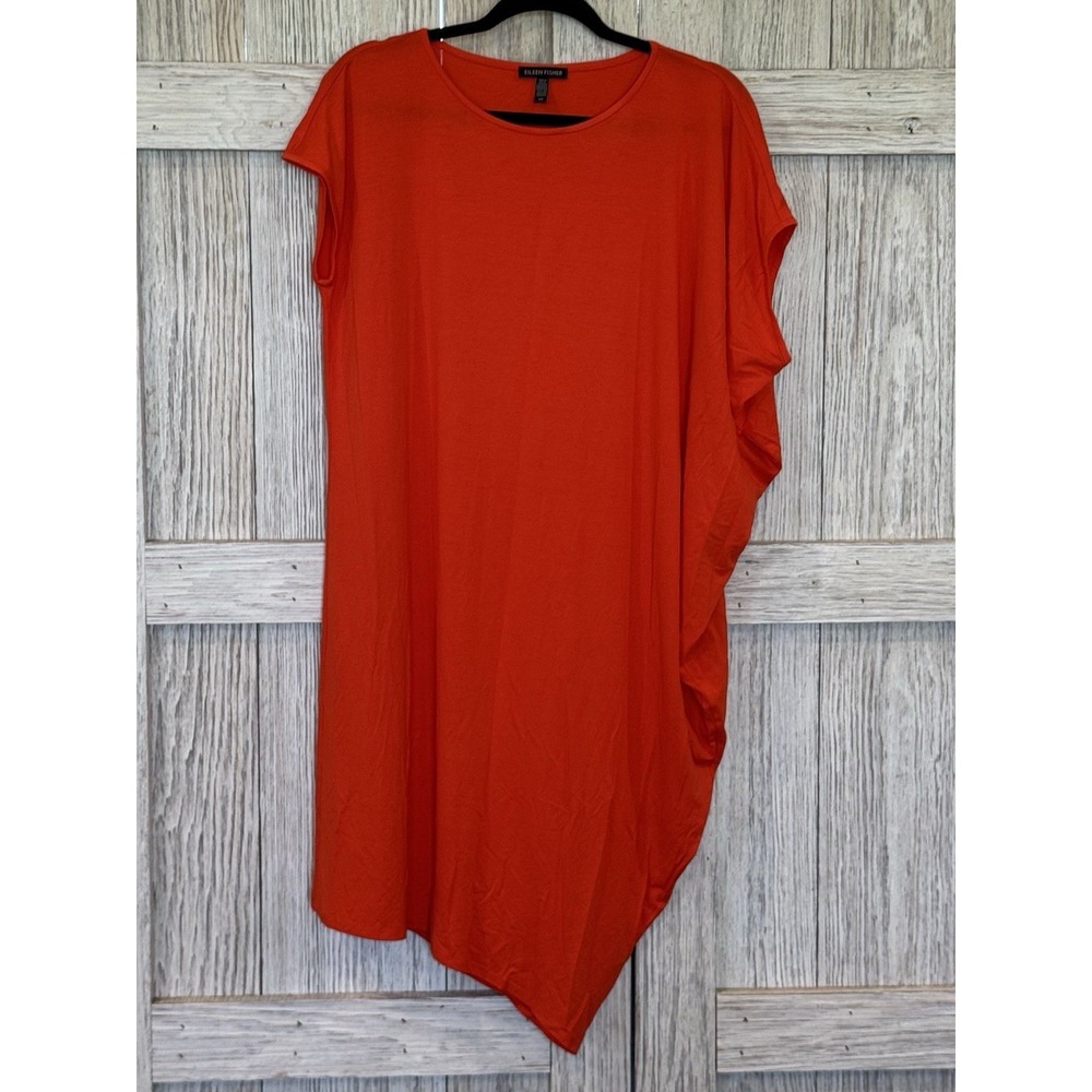 Eileen Fisher Orange Serno Ballet Neck Asymmetrical shift dress S/P